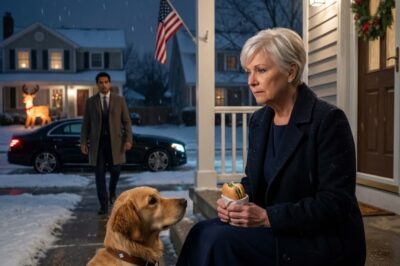 At 68, I sat on the front porch outside my son’s Christmas dinner, holding a cold sandwich in my hands. I could hear laughter spilling out, and I felt like a stranger. I didn’t knock, and I didn’t make a scene. I stayed quiet and let the moment pass. Then a dog wearing a sparkling collar walked up, stopped, and looked at me like it recognized me. Seconds later, the front door opened, and the entire evening shifted.