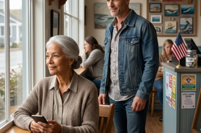 In a quiet neighborhood coffee shop, a rude man mocked a 78-year-old widow, tossing out cutting remarks and trying to humiliate her in front of everyone, convinced she was alone and would stay silent. She didn’t argue. She barely said a word. She simply lifted her phone. Minutes later, her son walked in, a Navy SEAL home on leave. What happened next wasn’t loud or chaotic, but it was a firm lesson in respect that shifted the entire room in a matter of moments.